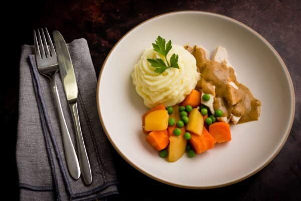 Chicken Mild Pepper Sauce Mashed Potato and Carrot
